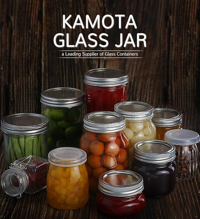 KAMOTA Mason Jars, 8 oz Glass Jars With Regular Lids and Bands, Ideal for Jam, Honey, Wedding Favors, Shower Favors, DIY Magnetic Spice Jars, 20 PACK, Extra 20 Lids & 30 Whiteboard Labels