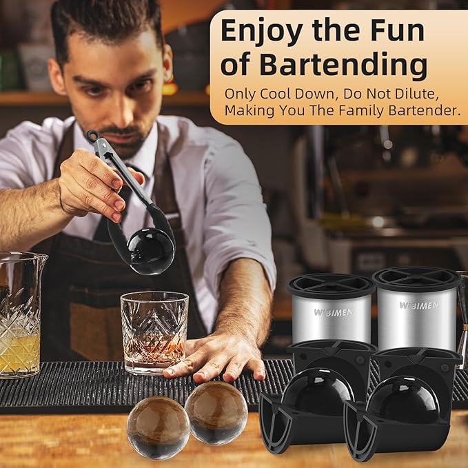 Clear Ice Cube Maker - 2.5" Ball - Stainless Steel Clear Ice Maker - Compact Design - for Whiskey, Cocktails, Bourbon - 2 PACK with Ice Tong & Ice Box