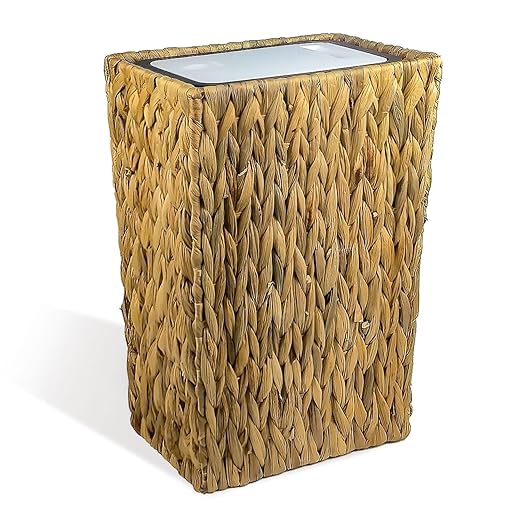 NAIJUTE Wicker Trash Can,3 Gallon Wicker Waste Basket,Boho Handwoven Trash Can with Lid for Kitchen Bathroom Office