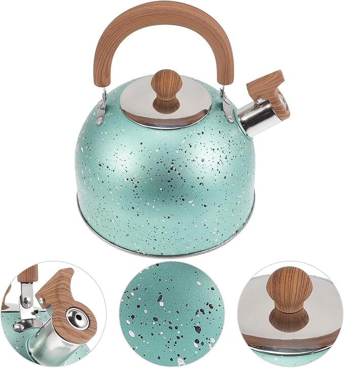 Hemoton Whistling Tea Kettle for Stovetop Stainless Steel Tea Pot Kettles Water Kettle Stove Coffee Kettle with Cool Grip Ergonomic Handle for Boiling Water 2L Green