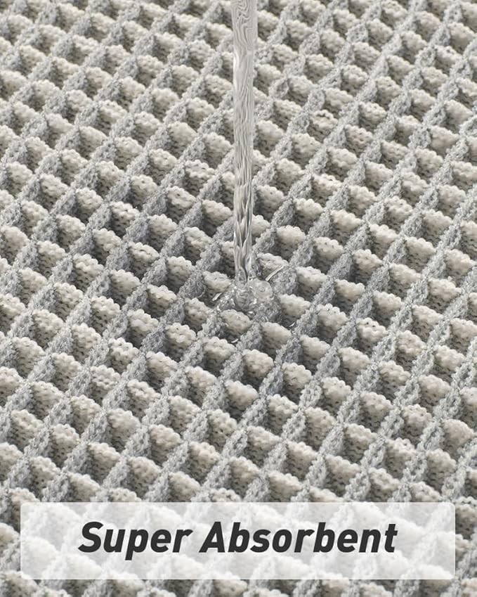 Upgraded Waffle Runner Rug Super Absorbent Non Slip Bath Mats for Bathroom Machine Washable Bathroom Runner Rug with Tassels, Ideal for Hallway Bedroom Laundry Room, 17" x 60", LightGrey & Cream