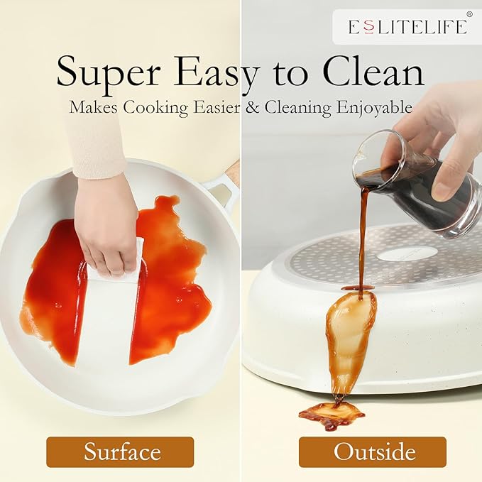 ESLITE LIFE Nonstick Ceramic Frying Pan Skillet, Non-Toxic Egg Omelette Kitchen Cooking Pans Compatible with All Stovetops (Gas, Electric & Induction), PTFE & PFOA Free (White, 8'')