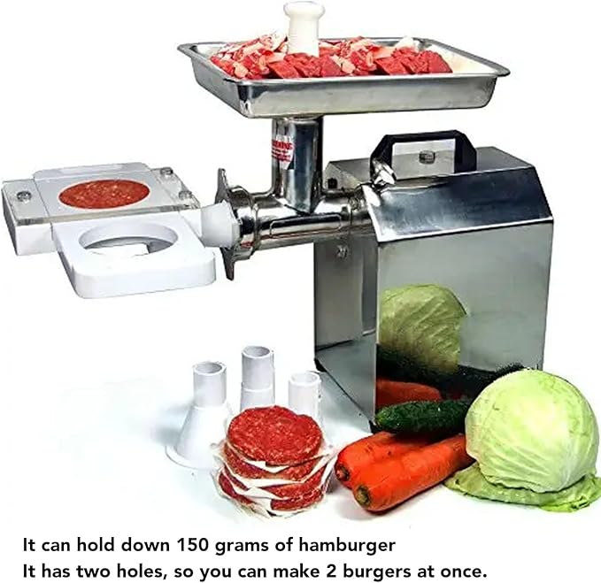 Auto Burger Patty Maker, 2 Holes Non Stick Auto Hamburger Patty Maker with 5 Adapter Tubes, Hamburger Press Patty Maker Hamburger Forming Processor for Sausage Filler, Meat Grinder