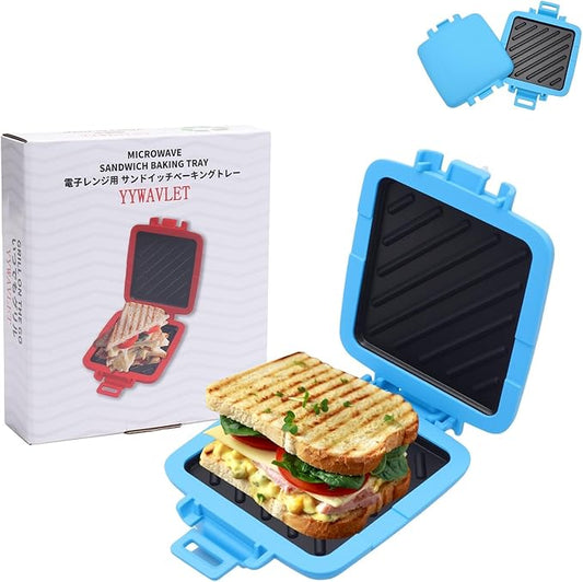 Microwave Sandwich Maker, Heat-Resistant Silicone Rubber Shell, Advanced HeatWave Technology, Non-Stick Plates, Easy to Clean, Makes Toast, Sandwiches, Paninis, Patties(Blue)