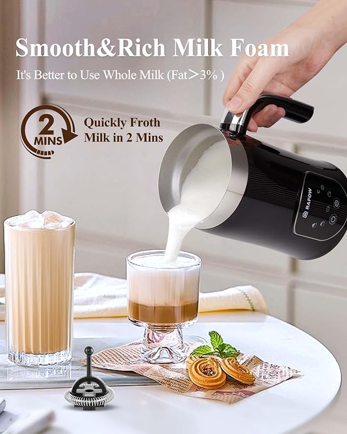 5-in-1 Milk Frother and Steamer - Upgraded Automatic Milk Steamer 11.8oz Hot & Cold Foam Maker and Milk Warmer with LED Display Touch Screen & Two Whisks for Latte,Cappuccinos,Silent Working,120Volts