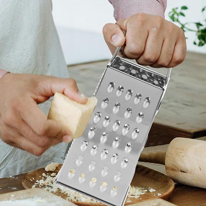 Cheese Grater - Stainless Steel Vegetable Grater, 4 Side Ktichen Box Graters with Handle, Multifunction Cutter Slicer for Cheese, Potato, Fruit, Vegetable 3.5 x 7.9 inch
