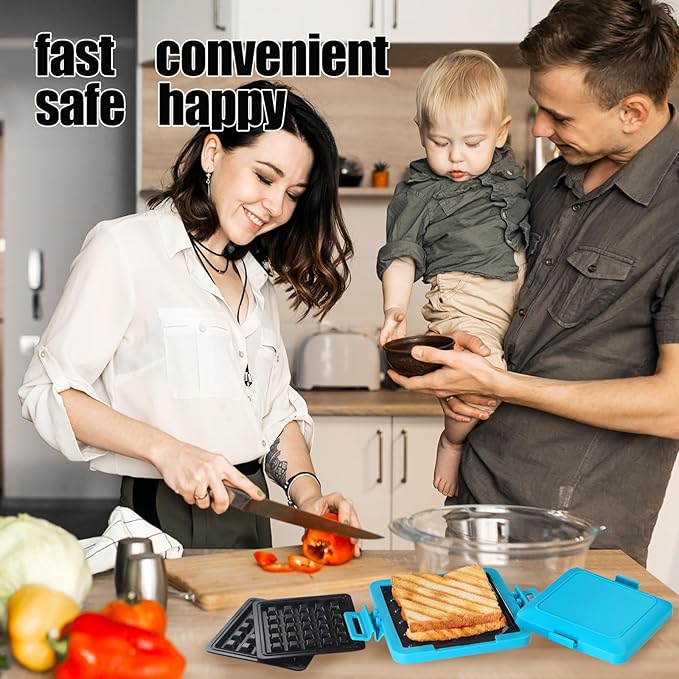 Toaster,Microwave Toaster, Sandwich Maker, Waffle Maker, Panini Maker, Dishwasher Safe,NO Electricity,Wireless,Time Saving,Fast (Blue, Microwave Sandwich and Waffle Maker)