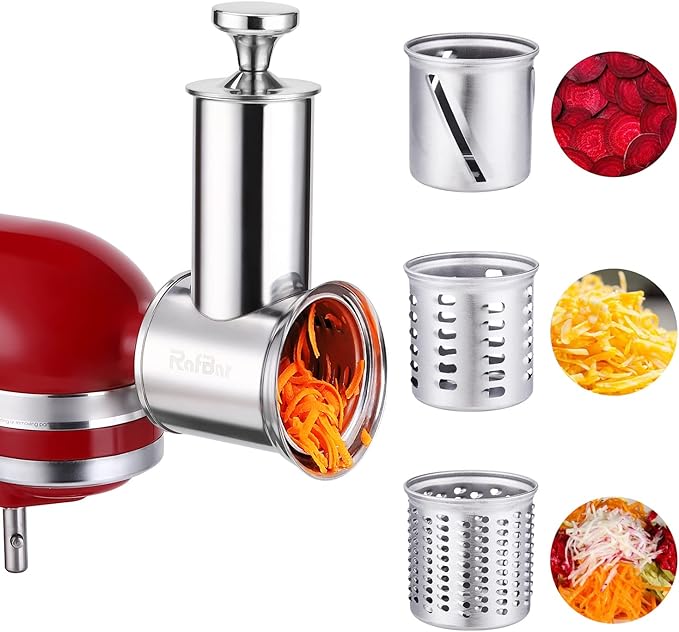 Stainless Steel Slicer Shredder Attachment for KitchenAid Stand Mixer, Large Salad Machine with Vegetable Slicer Cheese Grater Attachments for Kitchen Aid, Dishwasher Safe by Rafbar