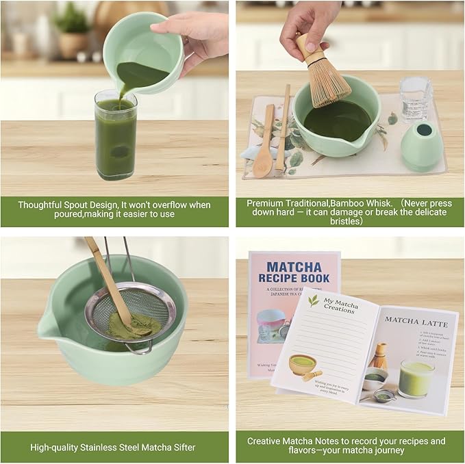 Matcha Whisk Set – 10 Pcs Macha Kit with Green Ceramic Bowl and Whisk – Ceremonial Matcha Kit, Matcha Starter Kit & Accessories – Japanese Matcha Set Gift for Tea Ceremony and Matcha Lovers