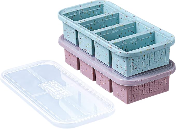 Souper Cubes 1 Cup Silicone Freezer Molds with Lids - Soup Cubes Freezer Tray with Lid - Perfect for Freezing Broth, Rice, Individual Portions, Meal Prepping and More - Sprinkles - 2-Pack