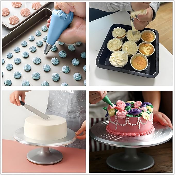 237 Pcs Cake Decorating Kit with Aluminium Alloy Rotating Cake Turntable,Cake Leveler,24 Numbered Icing Tips,2 Coupler,2 Spatulas,3 Comb Scrapers,100 Disposable Pastry Bags