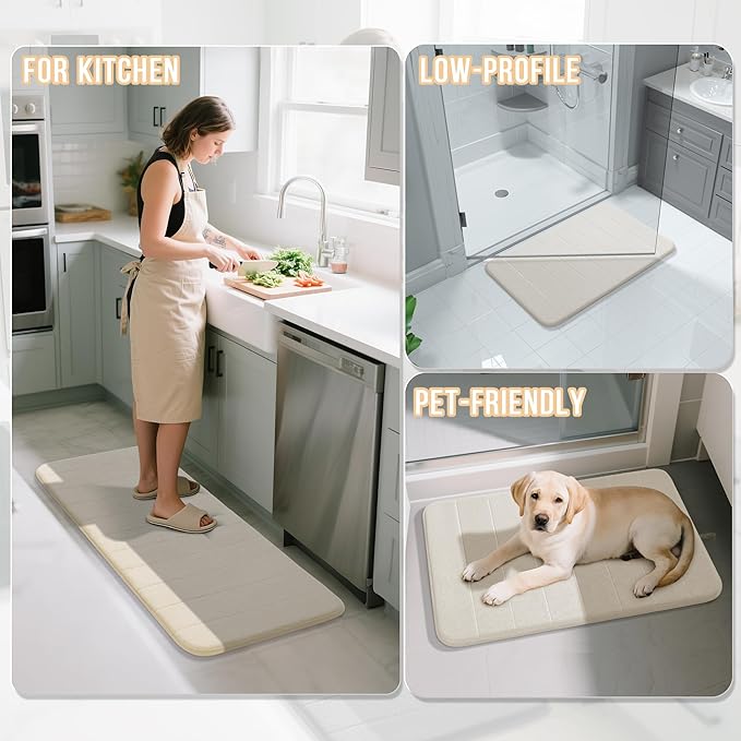 Yimobra Memory Foam Bath Mat, Super Soft Absorbent Bathroom Rug Non Slip 24x17 Inch, Quick Dry, Machine Washable Floor Carpet for Tub Shower, Home Decor Accessories, Cream