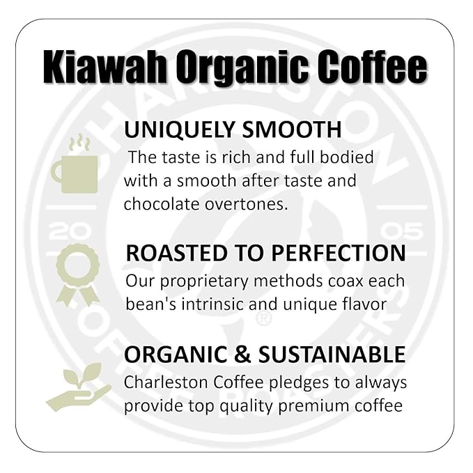 Charleston Coffee Roasters | Specialty Organic Whole Bean Coffee | Hand Picked, Premium Slow Roast | (Kiawah, Dark Roast) 28oz