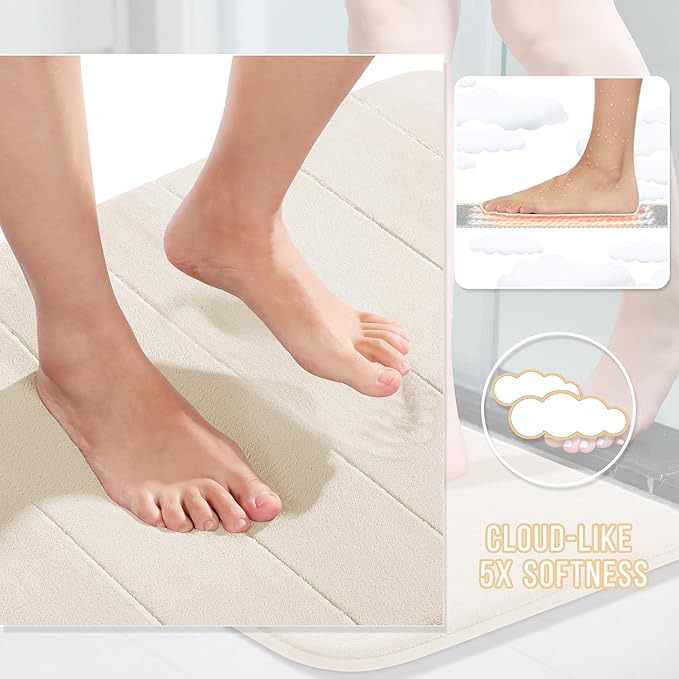 Yimobra Bathroom Runner 60"x24", Non Slip Memory Foam Bath Mat, Super Soft Water Absorbent Hallway Carpet, Machine Washable Rug for Vanity Tub Shower, Cream