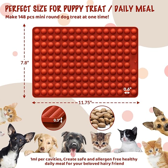 HKNMTT Mini Semi Sphere Shape Molds Silicone, 148 Cavities Round Baking Moulds for Dog Treats Snack Candy Chocolate Chip Cookie Wax Yogurt Melts, Oven Safe Small Half Ball Pellet Sheets