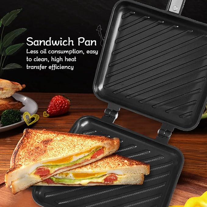 CHICIRIS Sandwich Maker, Non-Stick Breakfast Sandwich Maker Frying Pan, Double Sided Panini Press Sandwich Maker, Grid Pattern