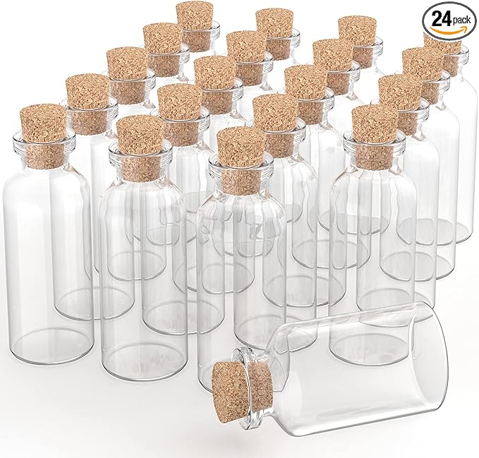 Axe Sickle 10 mL Cork Stopper Glass Bottles Mini Transparent Glass Bottles 24 Pcs.