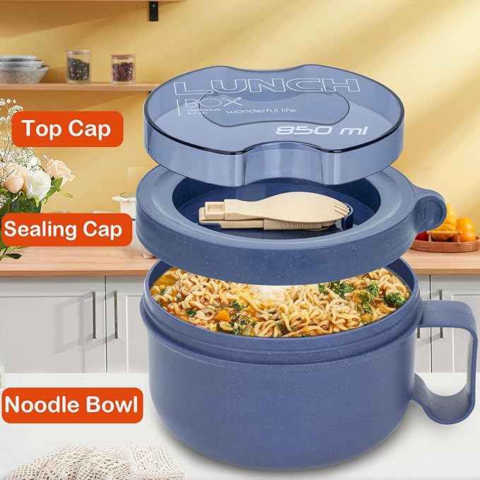 Microwave Ramen Bowl with Lid and Handle for Dorm Essentials,Microwave Soup Mugs Set of 2 for Soup and Instant Noodles,Oatmeal, Gumbo, Salad, BPA Free (Blue Red)