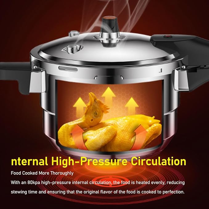 80Kpa Pressure Cooker Stainless Steel 8L Large Capacity, Pressure Canner with Steaming Rack Compatible with Gas & Induction Cooker (5L)