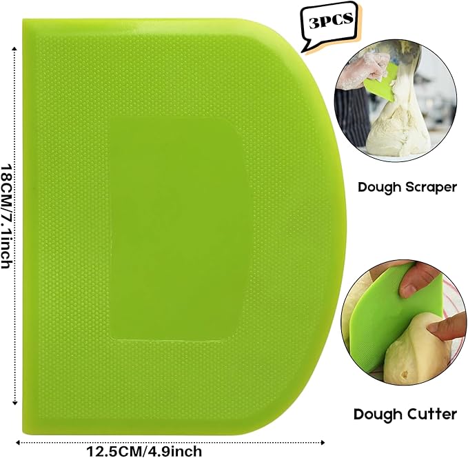 SURDOCA Dough Scraper Bench Scraper - 3P 7.1x4.9" Plastic Flexible Bowl Scraper, Sharp Edge & Angles Cake Scraper. Non-Slip Bakeware Decorating Tools Sculpting & Modeling Tools - Yellow+Pink+Yellow