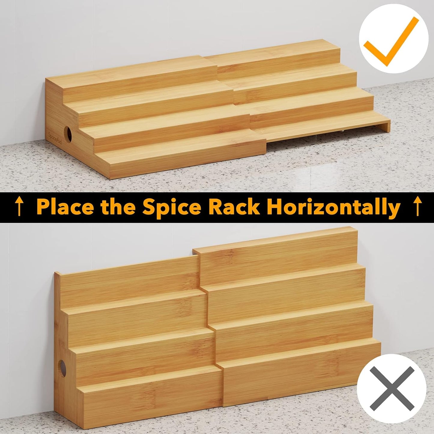 SpaceAid 4 Tier Bamboo Spice Rack Organizer for Cabinet, Kitchen Pantry Spices Storage Rack for Cabinets Organization, Home Seasoning Tiered Can Goods Racks Wood Shelf Organizers (4 Tier, Natural)