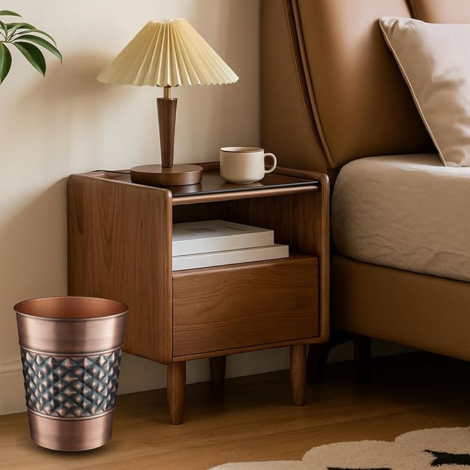 Monarch Abode Antique Copper Handcrafted Geometric Embossed Metal Wastebasket for Home, Decorative Waste Basket, Modern Bathroom Garbage Can, Durable & Decorative Trash Bin, Antique Copper Trash Can