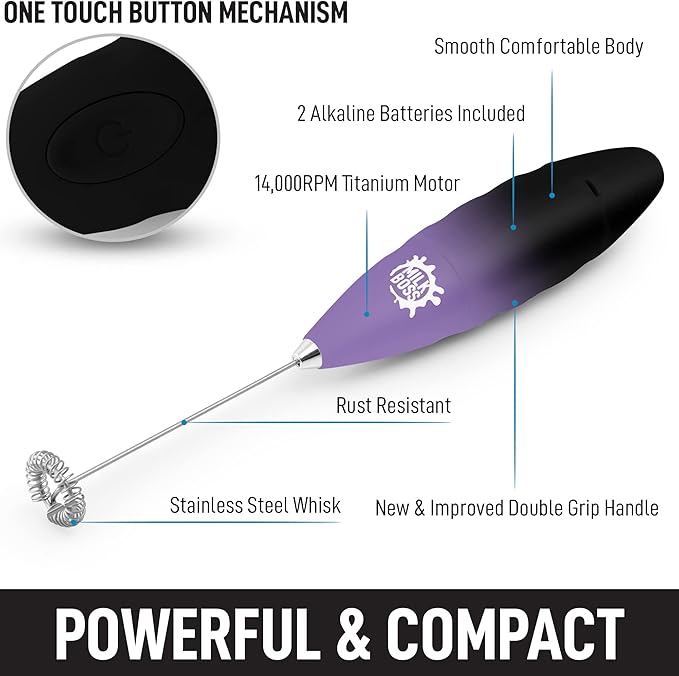 Milk Boss Milk Frother for Coffee - Comfort Grip Matcha Whisk - Frother Handheld - Electric Drink Mixer With Batteries Included (Galaxy)
