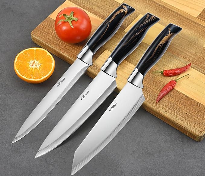 6 Piece Kitchen Knife Set, Stainless Steel Knife Set, Professional Chef Knives Set Sharp Knives for Kitchen, Durable Knives with Ergonomic Plastic Handle