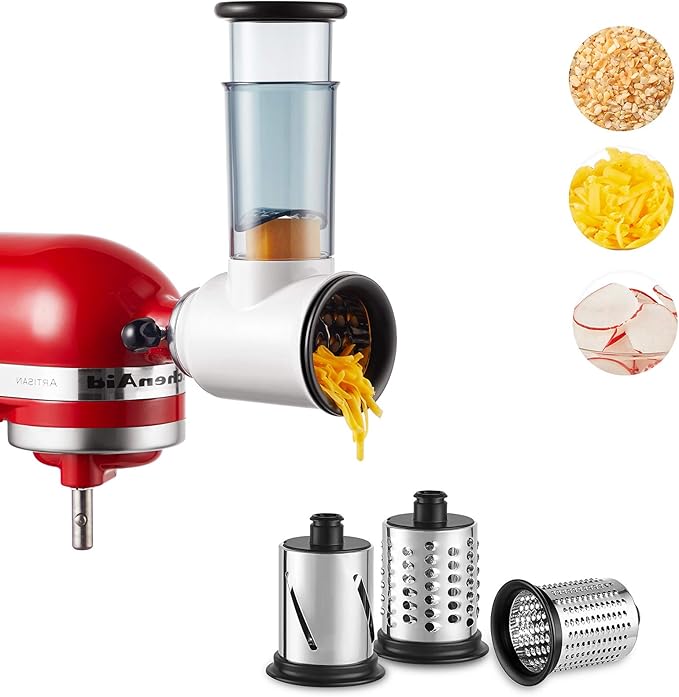 Slicer Shredder Attachment for KitchenAid Stand Mixer, Cheese Grater Attachment for KitchenAid Stand Mixer, Food Processor with 3 Blades by Hozodo