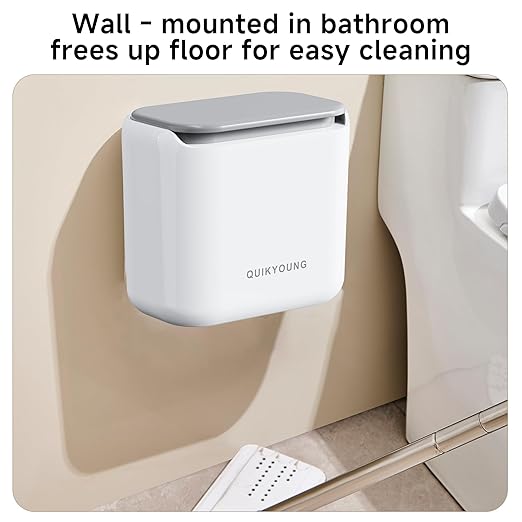 Small Trash Can with Lid, 1.8 Gallon Flip-Top Wall-Mounted Garbage Can, Slim Waste Basket & Compost Bin for Bathroom, Kitchen, Bedroom, Living Room, Office, Laundry - White (1.8 Gel)