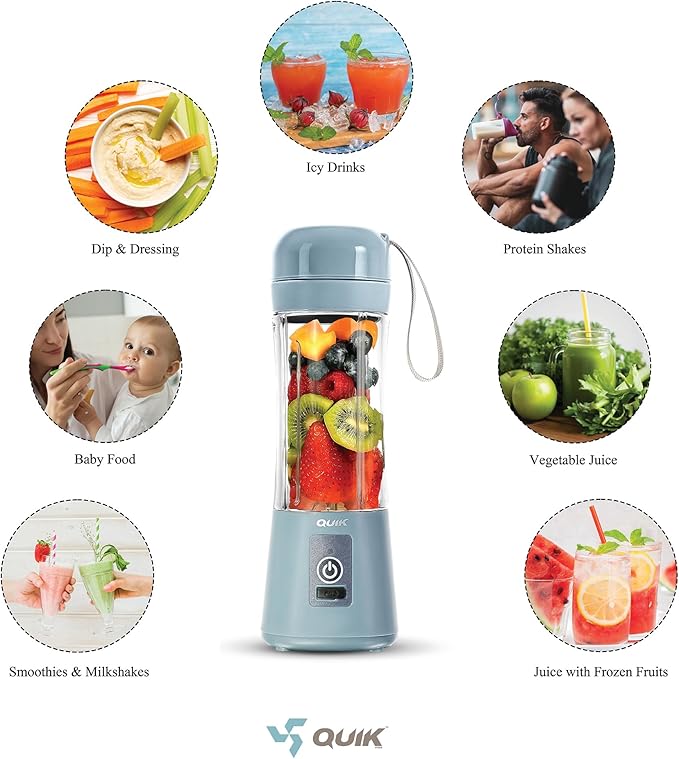 Portable Blender - Cordless 13oz. Personal Blender for Shakes and Smoothies, BPA Free, USB-C Rechargeable, Mini juicer for Travel, Leakproof, Powerful Blending, Juicer Cup, Ice Crush (Gray)