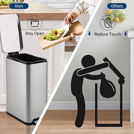 Garvee 13 gal Kitchen Trash Can, Stainless Steel Step Garbage Bin with Soft-Close Lid & Removable Bucket, Fingerprint Proof, Slim for Narrow Spaces, Bathroom or Office