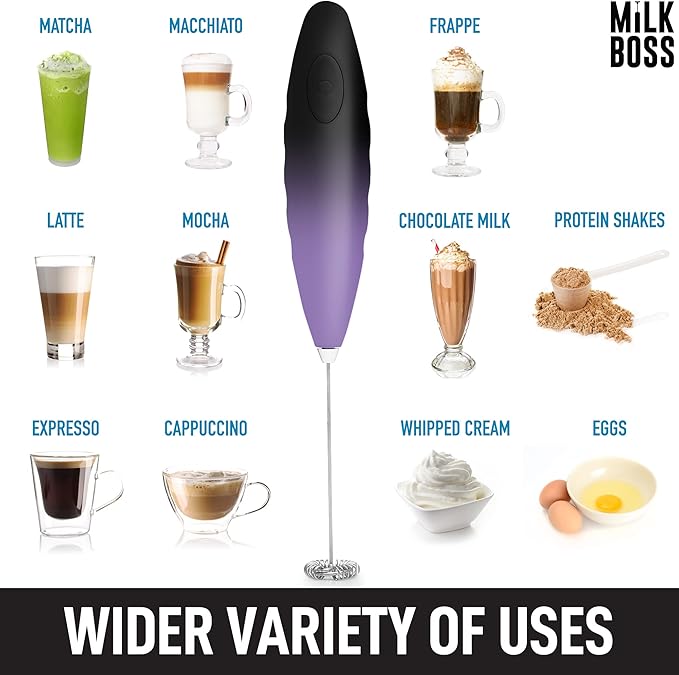 Milk Boss Milk Frother for Coffee - Comfort Grip Matcha Whisk - Frother Handheld - Electric Drink Mixer With Batteries Included (Galaxy)