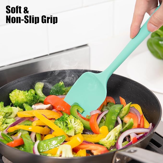 Heat Resistant Silicone Spoon Spatulas, Doosu 600°F High Temp Flexible Cooking Spoons Kitchen Spoonula Scratch-Proof for Mixing Stirring Scraping Serving Non-Stick Cookware (Set of 3, Multi-5)