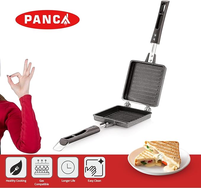 Jumbo Grill Gas Toaster Premium Big Bread Sandwich Maker, Black Aluminium with Bakelite Handles and Spatter, Gas Stove Toaster