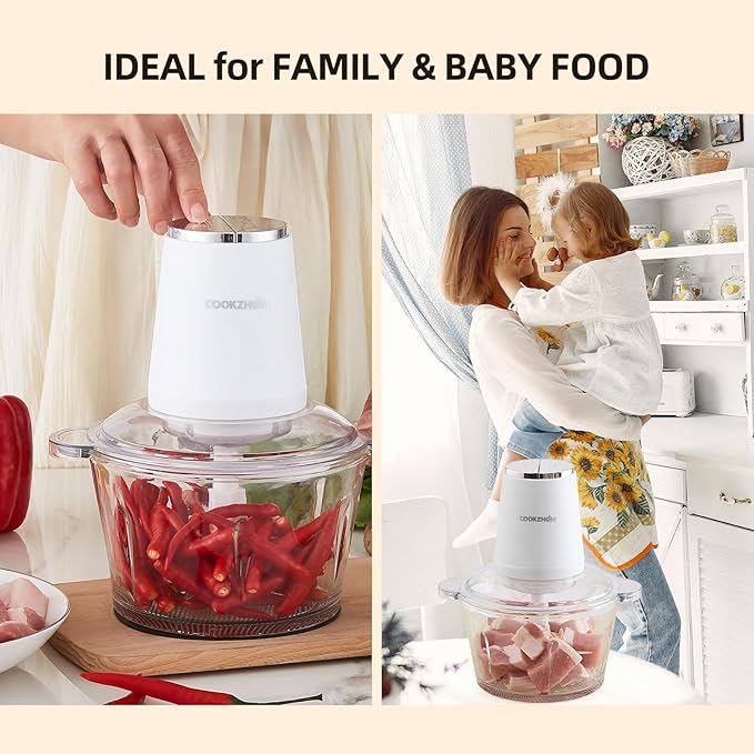 Food Processor,Electric Food Chopper with 500W Stainless Steel Motor & 4 Sharp Blade Sets,8-Cup Glass Bowl for Meat, Vegetables, Fruits and Nuts