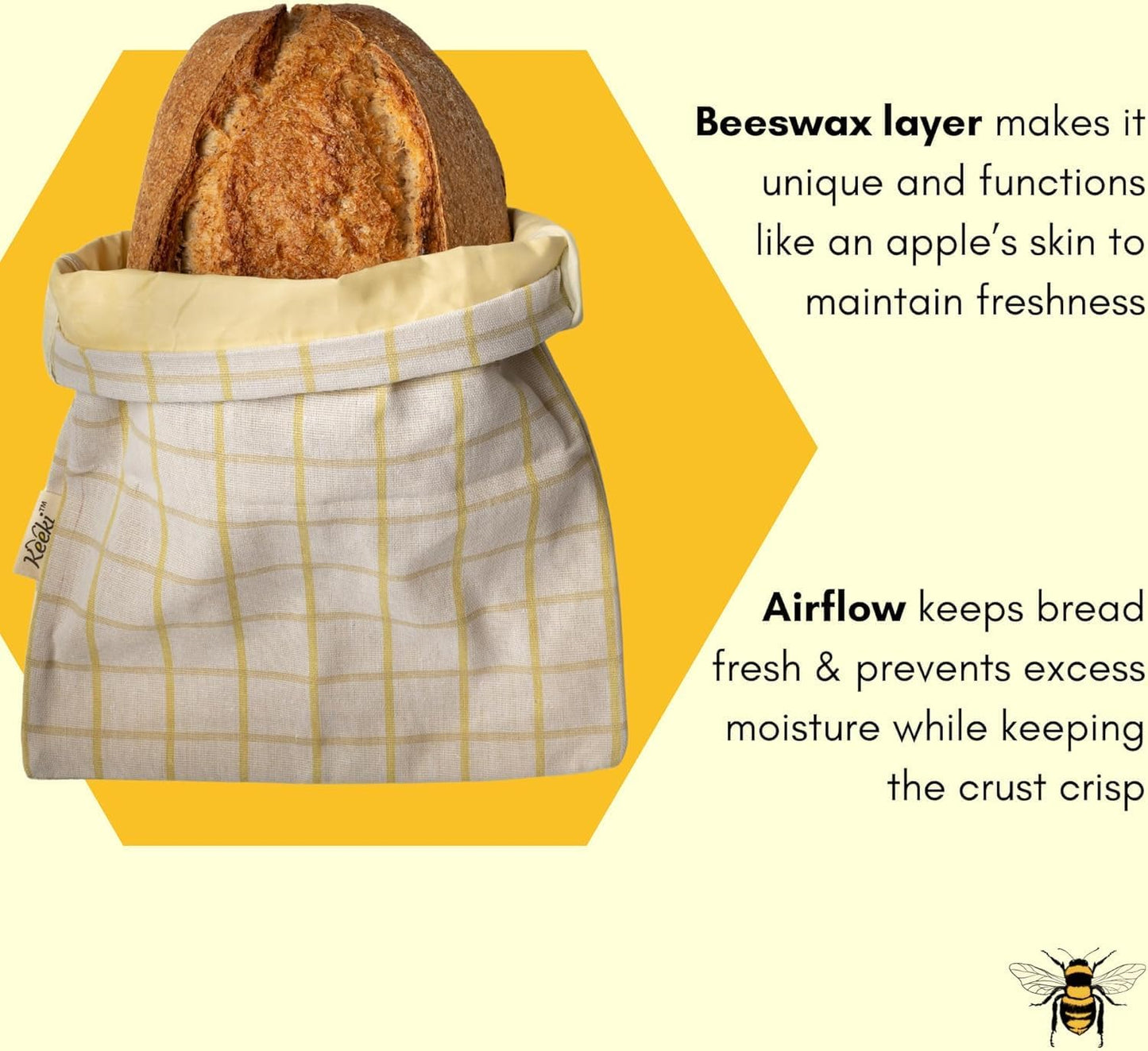 Keeki Bag - The Original Beeswax Lined Bread Bag for Homemade & Sourdough | Reusable Linen Bread Storage | Beeswax Wrap Alternative | Plastic-Free Storage w/Wide Drawstring Closure (Pink)