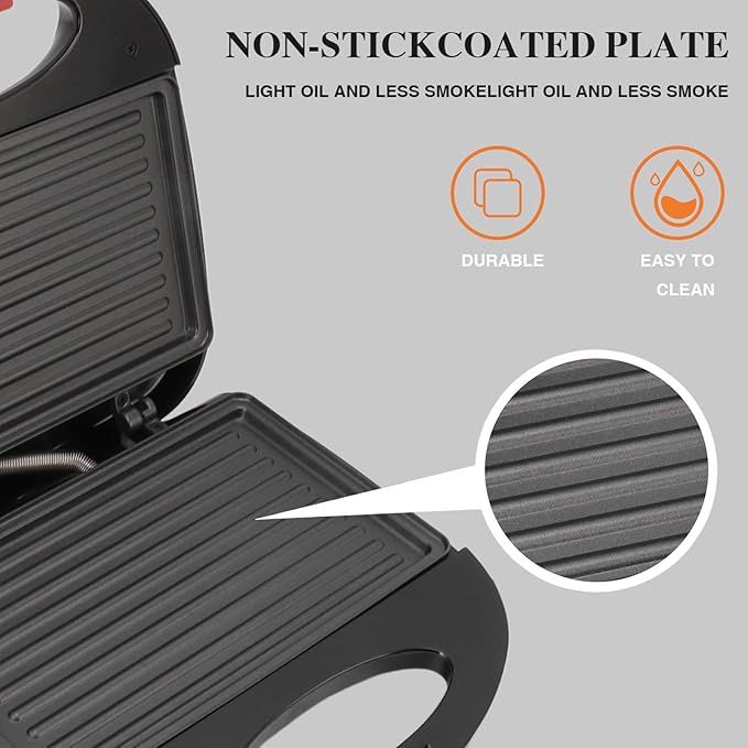 750W Panini Press, Sandwich Maker Nonstick Panini Sandwich Maker Double Sided Indoor Grill Sandwich Toaster for Cooking Baking(110V)
