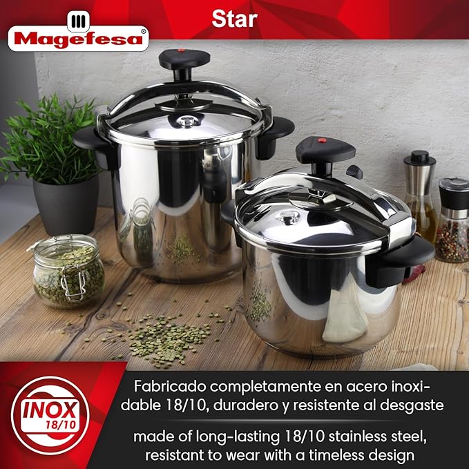 MAGEFESA Star 14.8-Quart Stainless Steel Pressure Cooker, Works on All Stovetops (Induction Compatible), Safety Lock & 8 PSI Cooking