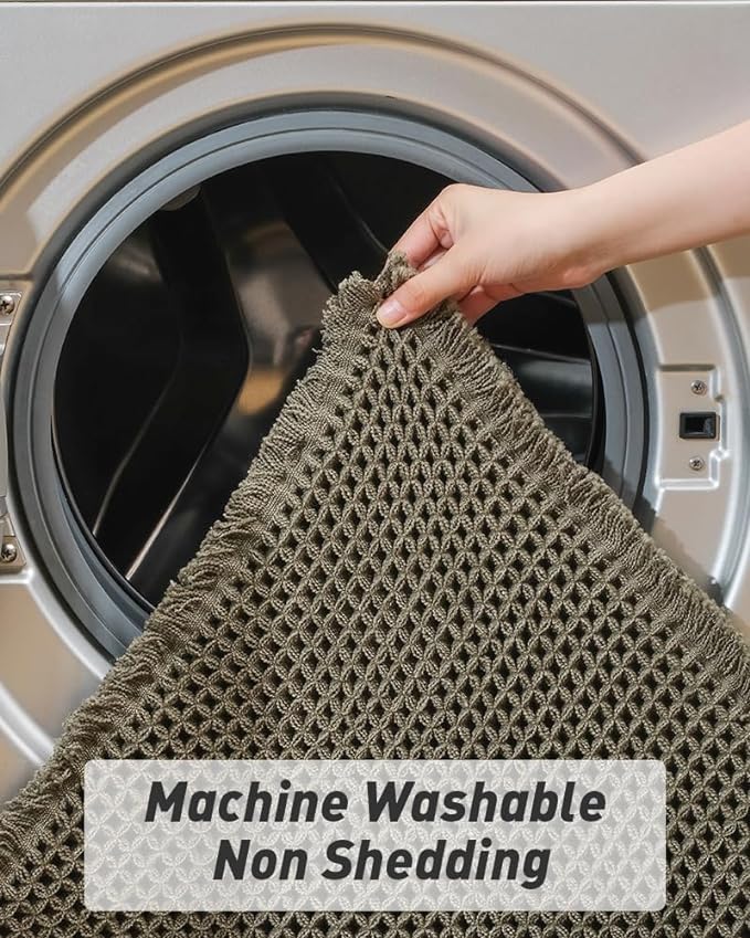 Upgraded Waffle Runner Rug Super Absorbent Non Slip Bath Mats for Bathroom Floor, Machine Washable Bathroom Runner Rug with Tassels, Ideal for Hallway Bedroom Laundry Room, Green, 2' x 5'(24" x 60")