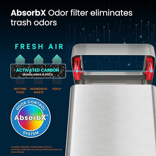 iTouchless 16 Gallon Open Top Kitchen Trash Can Recycling Bin with Wheels and Double Odor Filters Rectangular Commercial Stainless Steel 60 Liter Trashcan Home Office Work Bedroom Livingroom Garage