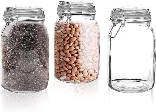 Set of 3 Glass Mason Jar with Airtight Lid 50 Ounces | Glass Storage Container for Food, Flour, Pasta, Coffee, Candy, Dog Treats, Snacks