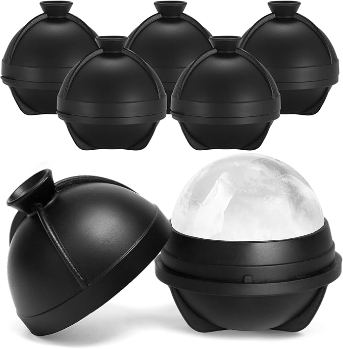 6 Pack 3D Sphere Ice Molds 2.5 Inch Large Silicone Round Ice Cube Molds Novelty Ice Ball Molds Gifts Stuff for Cocktails, Bourbon, Brandy, Whiskey Christmas Gifts (6, Round)