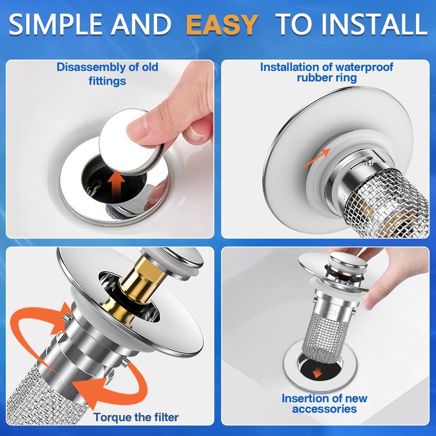 Sink Stopper Hair Catcher, Pop-up Sink Drain Strainer with Removable Stainless Steel Strainer Basket Hair Catcher, Bathroom Sink Strainer for Bathroom Sink Stopper Replacement (1PACK)