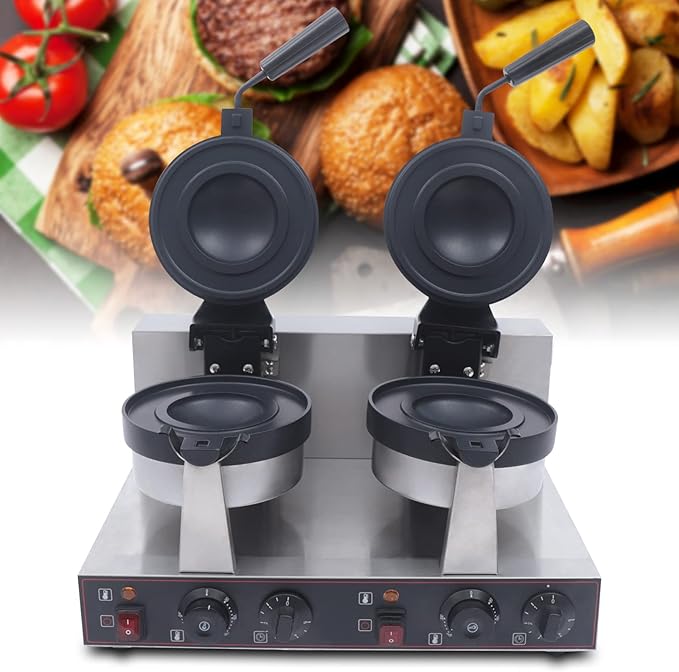 Burger Waffle Maker,Commercial Electric Dual Head Burger Panini Maker Machine,Non Stick Waffle Press Machine with Time & Temp Control Stainless Steel Material for Home Kitchens Breakfast Shops Schools