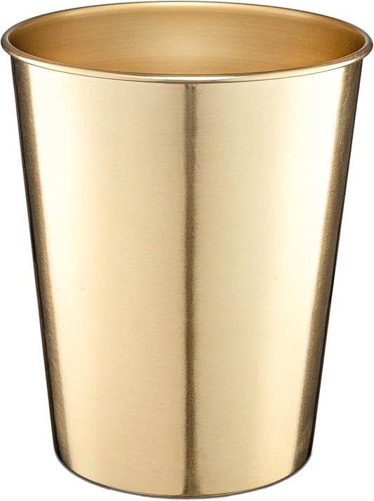 Monarch Abode Brushed Gold Handcrafted Metal Wastebasket for Home Office Bedroom, Decorative Waste Basket, Modern Bathroom Garbage Can, Durable & Decorative Trash Bin, Brushed Gold Bathroom Trash Can