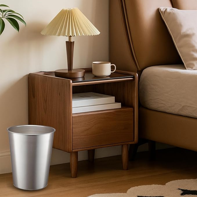 Monarch Abode Pewter Handcrafted Metal Wastebasket for Home Office Bedroom, Decorative Waste Basket, Modern Bathroom Garbage Can, Durable & Decorative Trash Bin, Pewter Bathroom Trash Can