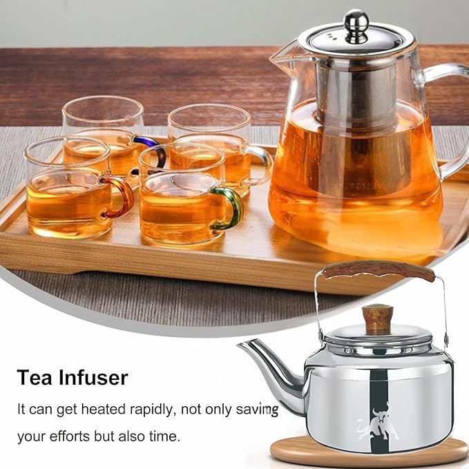 Chandler 1.24 Liter Tea Pots, Vintage Tea Kettle - 0.4mm Stainless Steel Pot - Hard to Dent | Ergonomic Handle with a Cool Grip | Portable Tea Kettle For Camping (Silver Color)