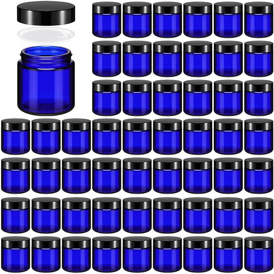 Norme 48 Pcs 4 oz Glass Jars with Lids Leakproof Round Airtight Empty Cosmetic Jars with Inner Liners Lid for Storing Lotions Powder Ointments Candle Making Tins (Black,Blue)