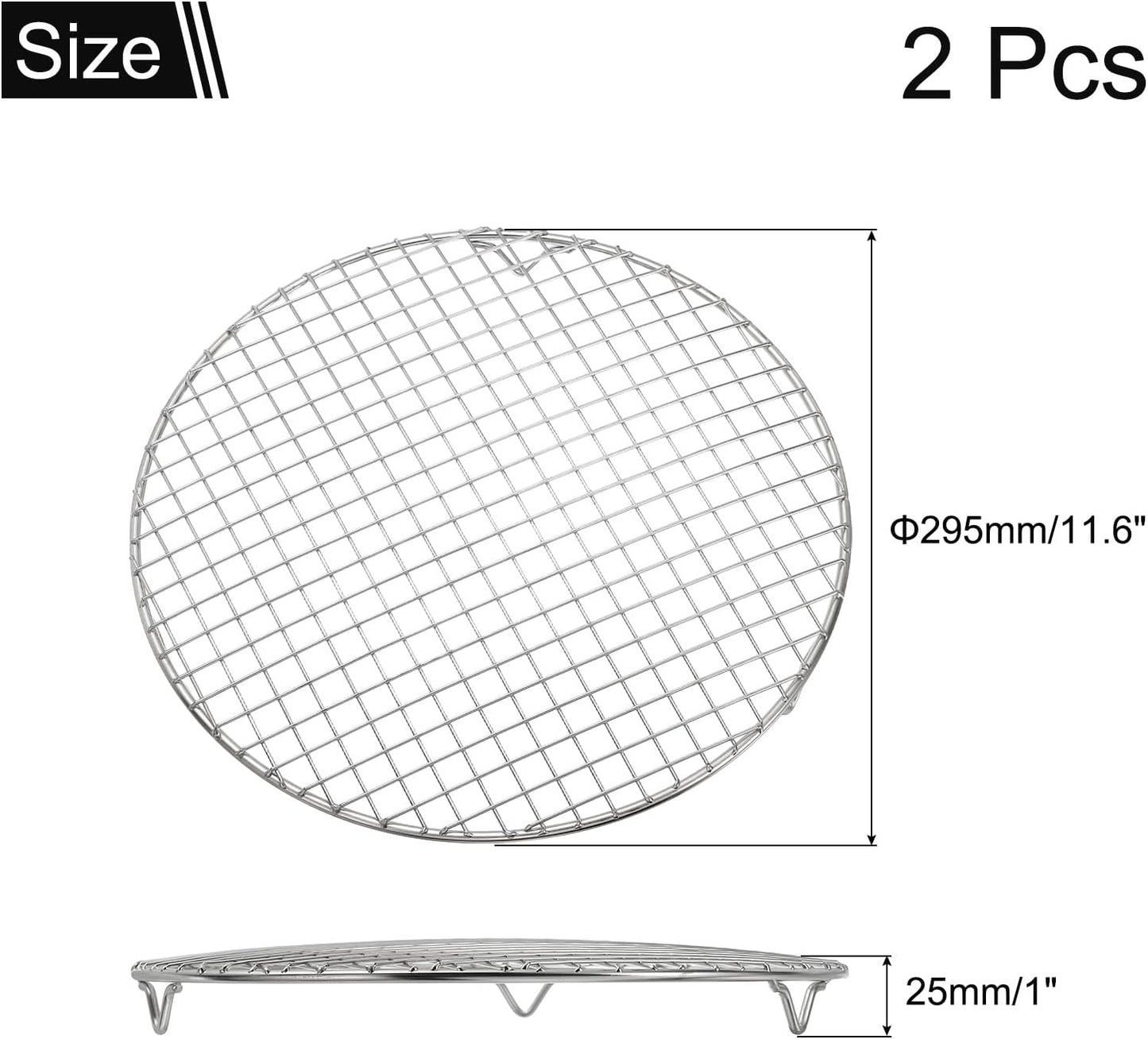 uxcell 2 Pcs Round Cooking Rack with Legs, Dia 11.6 Inch 304 Stainless Steel Barbecue Grill for Cooking Baking Barbecue Air Fryer Racks, Silver